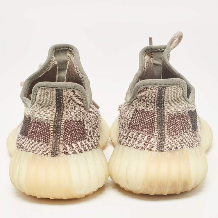 Pre Owned Yeezy x Adidas Beige/Brown Knit Fabric Boost 350 V2 Zyon Sneakers Size 37 1/3