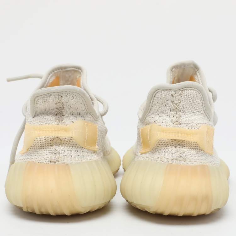 Pre Owned Yeezy x Adidas Off White Knit Fabric Boost 350 V2 'Light' Sneakers Size 39 1/3