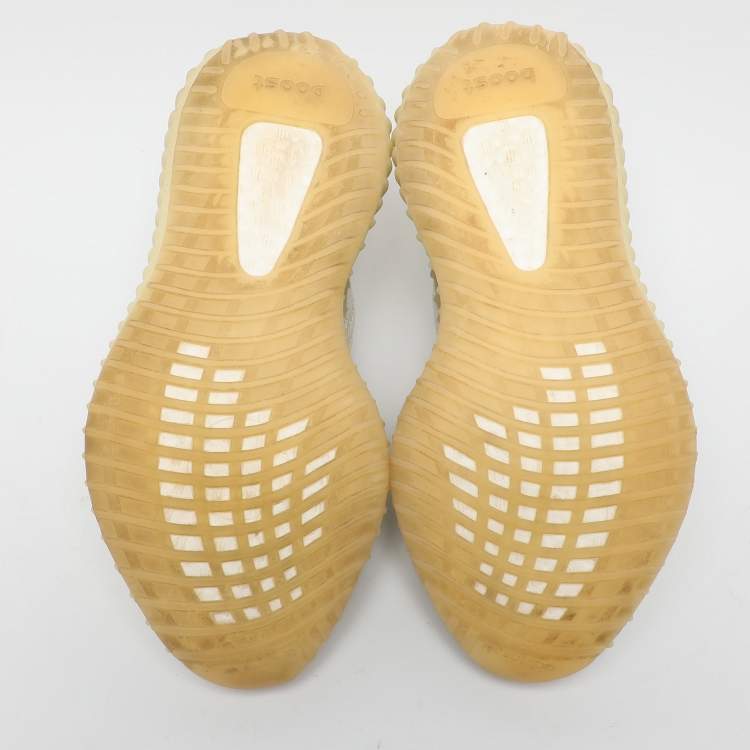 Pre Owned Yeezy x Adidas Off White Knit Fabric Boost 350 V2 'Light' Sneakers Size 39 1/3
