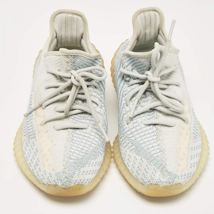 Pre Owned Yeezy x Adidas Blue/White Knit Fabric Boost 350 V2 Cloud White Non-Reflective Sneakers 40 2/3 