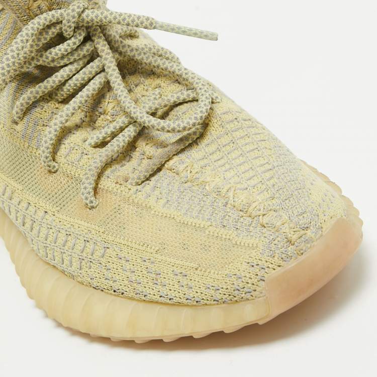 Pre Owned Yeezy x Adidas Grey/Yellow Knit Fabric Boost 350 V2 Antlia Sneakers 39 1/3