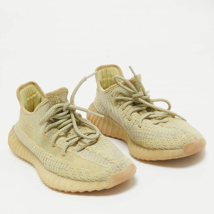 Pre Owned Yeezy x Adidas Grey/Yellow Knit Fabric Boost 350 V2 Antlia Sneakers 39 1/3
