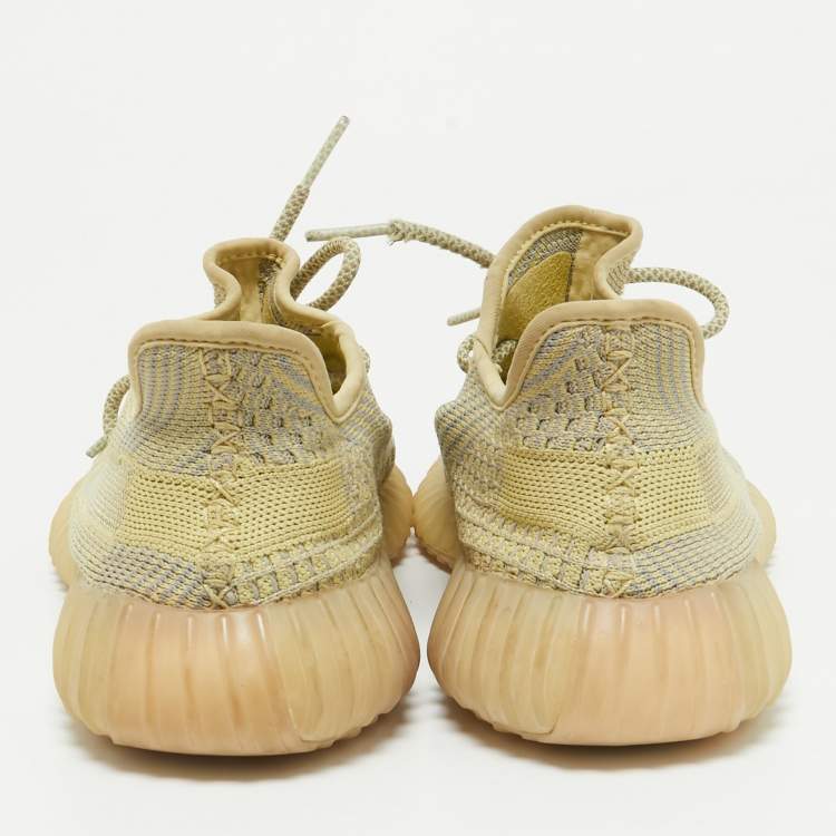 Pre Owned Yeezy x Adidas Grey/Yellow Knit Fabric Boost 350 V2 Antlia Sneakers 39 1/3