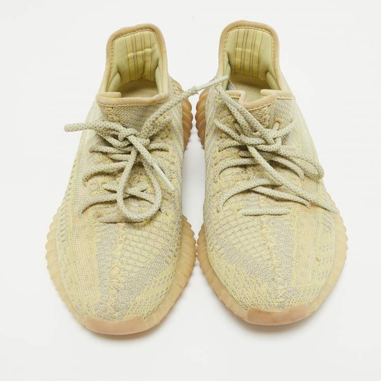 Pre Owned Yeezy x Adidas Grey/Yellow Knit Fabric Boost 350 V2 Antlia Sneakers 39 1/3