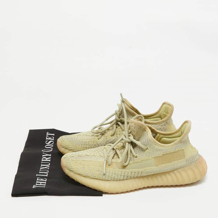 Pre Owned Yeezy x Adidas Grey/Yellow Knit Fabric Boost 350 V2 Antlia Sneakers 39 1/3
