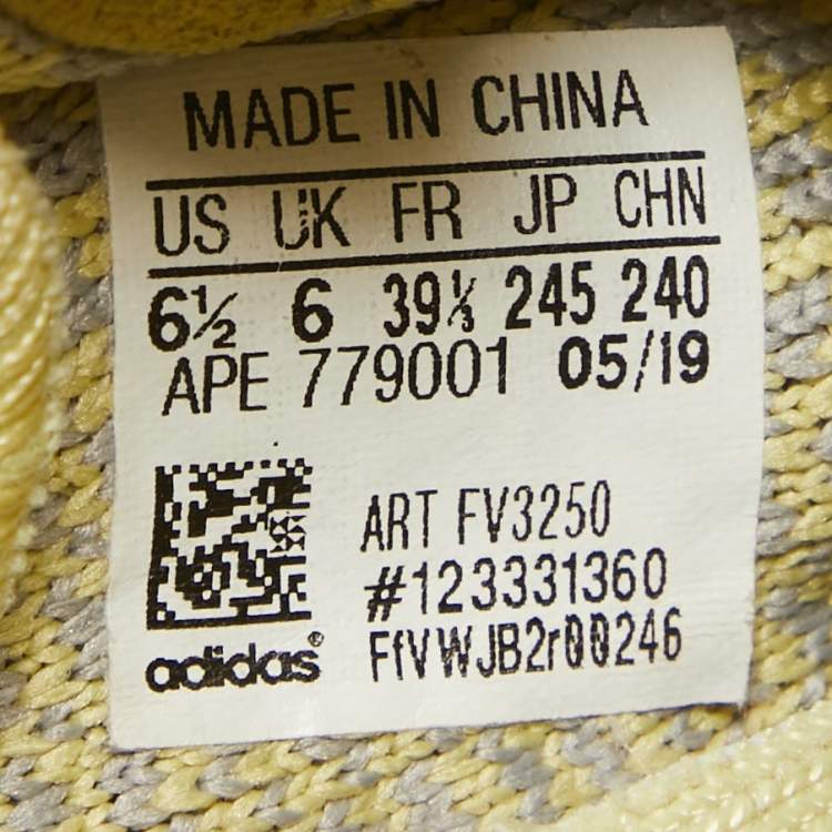 Pre Owned Yeezy x Adidas Grey/Yellow Knit Fabric Boost 350 V2 Antlia Sneakers 39 1/3