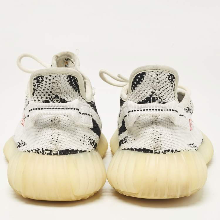 Pre Owned Yeezy x Adidas White/Black Knit Fabric Boost 350 V2 Zebra Sneakers Size 44