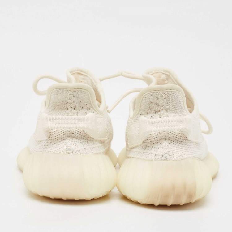 Pre Owned Yeezy x Adidas White Knit Fabric Boost 350 V2 Bone Sneakers Size 36 2/3