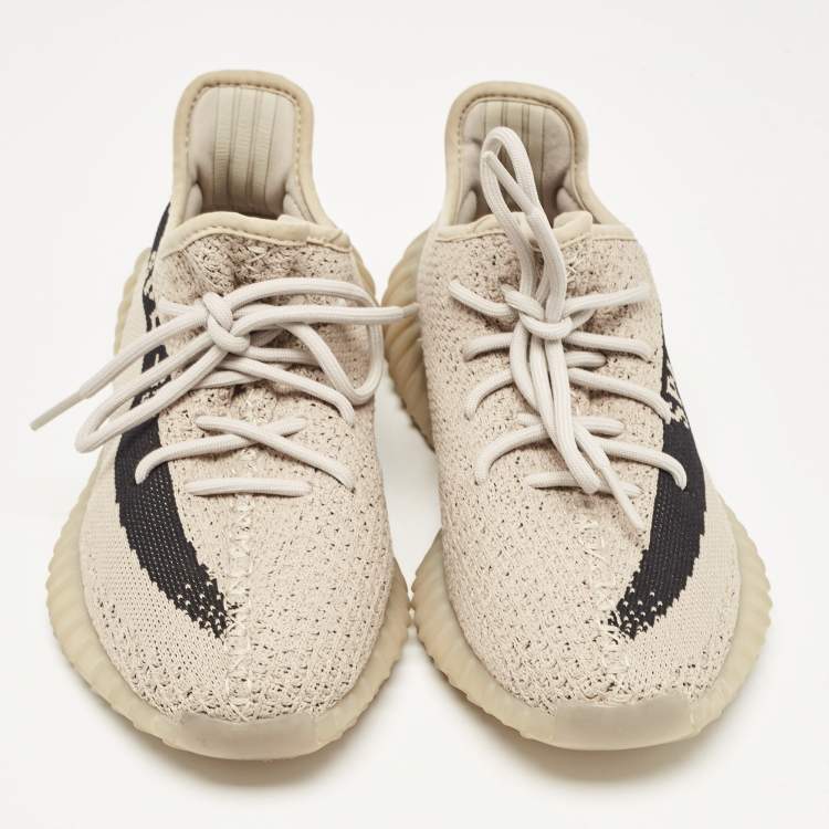 Pre Owned Yeezy x Adidas Grey/Black Knit Fabric Boost 350 V2 Slate Sneakers Size 38 2/3