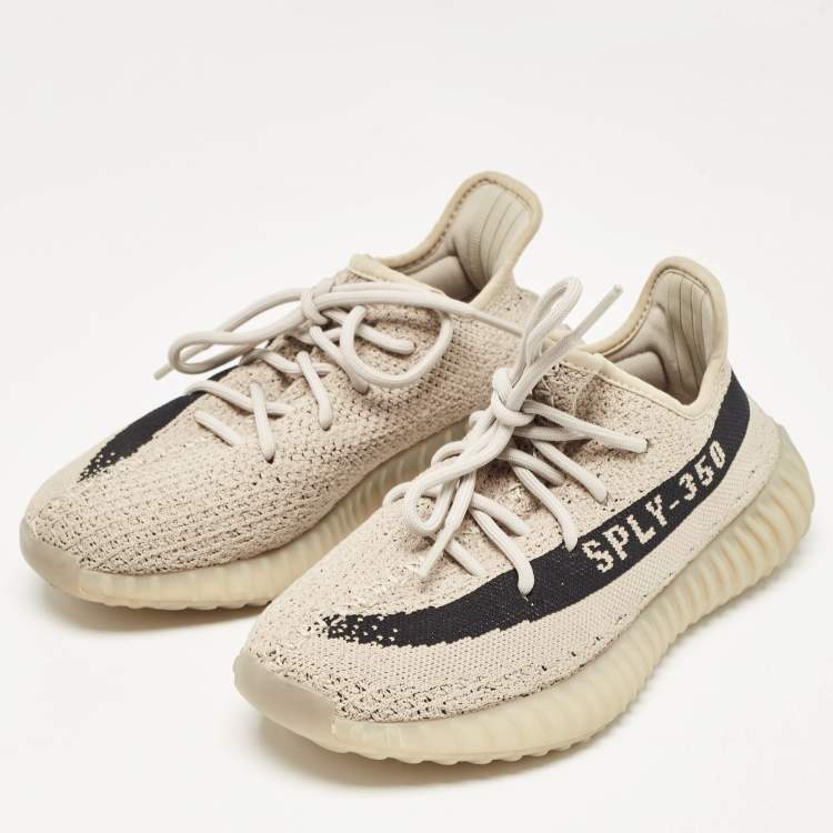 Pre Owned Yeezy x Adidas Grey/Black Knit Fabric Boost 350 V2 Slate Sneakers Size 38 2/3