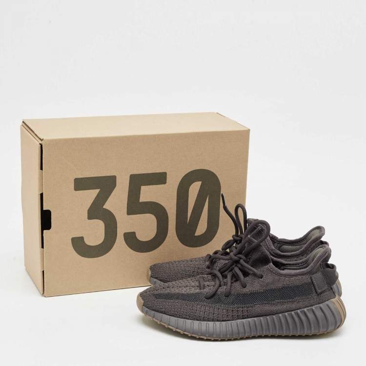 Pre Owned Yeezy x Adidas Black Knit Fabric Boost 350 V2 Cinder Sneakers Size 38
