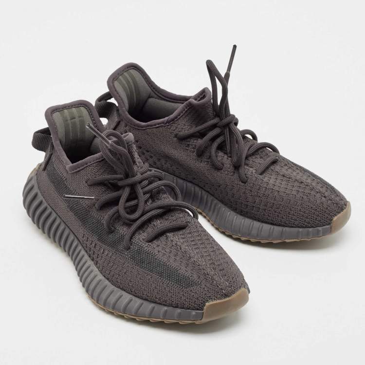 Pre Owned Yeezy x Adidas Black Knit Fabric Boost 350 V2 Cinder Sneakers Size 38
