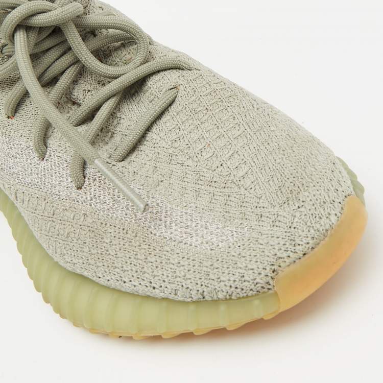 Pre Owned Yeezy x Adidas Grey Knit Fabric Boost 350-V2 Desert Sage Sneakers Size 38