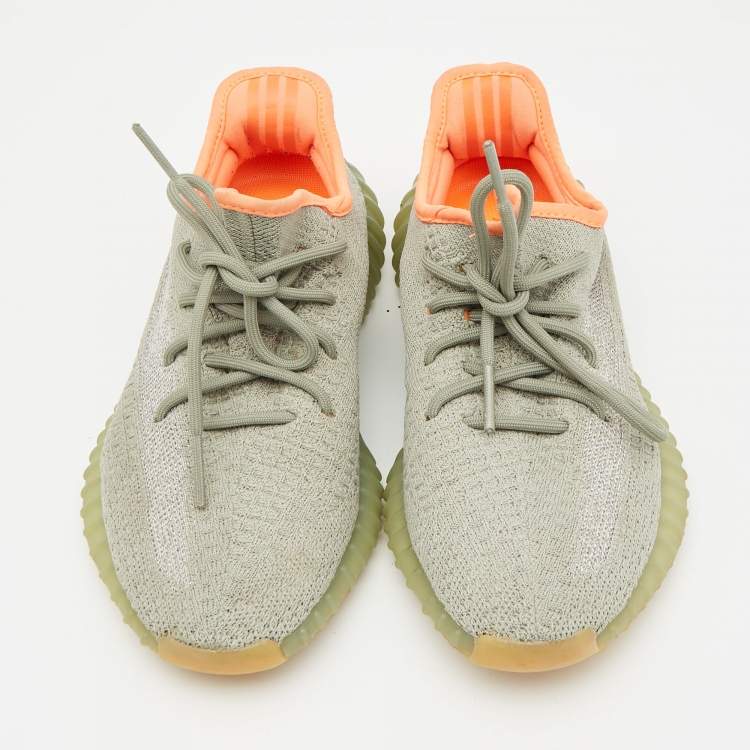 Pre Owned Yeezy x Adidas Grey Knit Fabric Boost 350-V2 Desert Sage Sneakers Size 38
