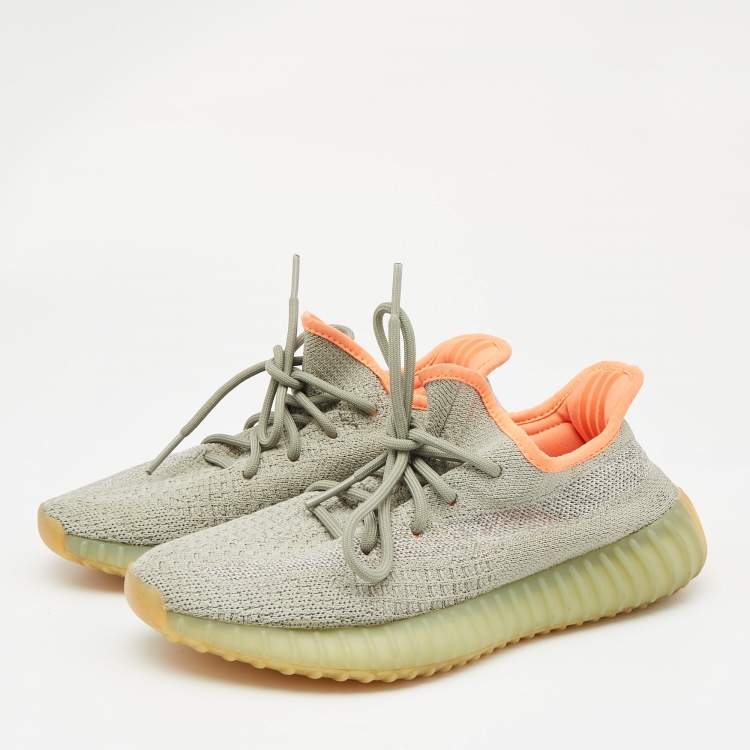 Pre Owned Yeezy x Adidas Grey Knit Fabric Boost 350-V2 Desert Sage Sneakers Size 38