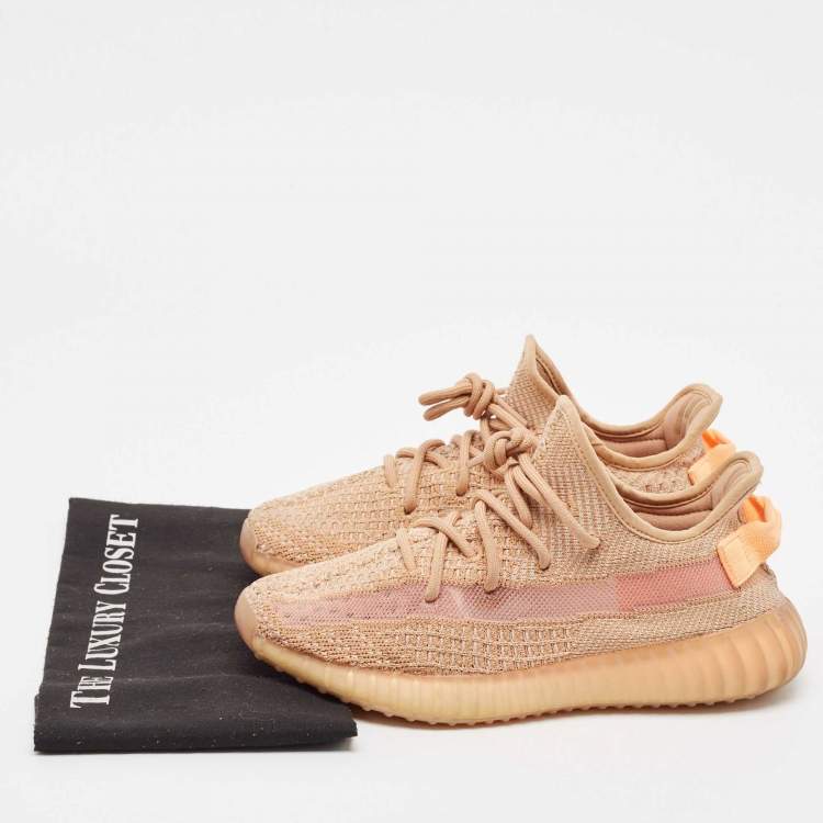Pre Owned Yeezy x Adidas Peach Knit Fabric Boost 350 V2 Clay Sneakers Size 39 1/3