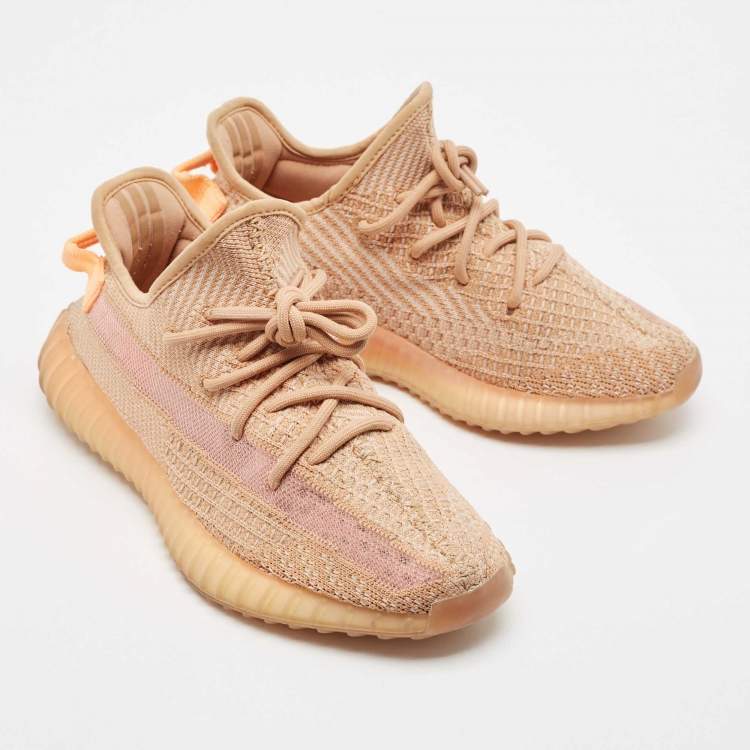 Pre Owned Yeezy x Adidas Peach Knit Fabric Boost 350 V2 Clay Sneakers Size 39 1/3