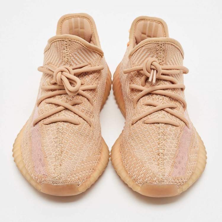 Pre Owned Yeezy x Adidas Peach Knit Fabric Boost 350 V2 Clay Sneakers Size 39 1/3