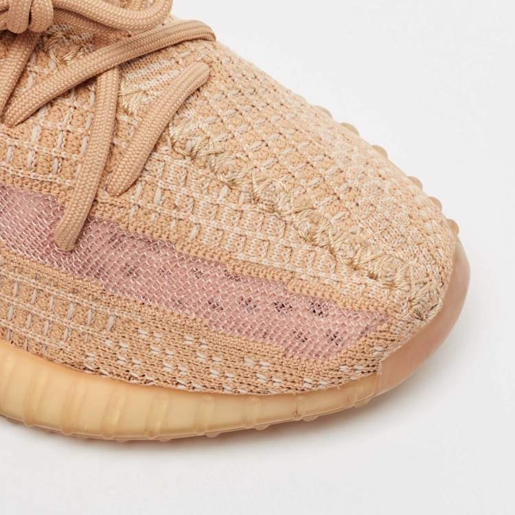 Pre Owned Yeezy x Adidas Peach Knit Fabric Boost 350 V2 Clay Sneakers Size 39 1/3