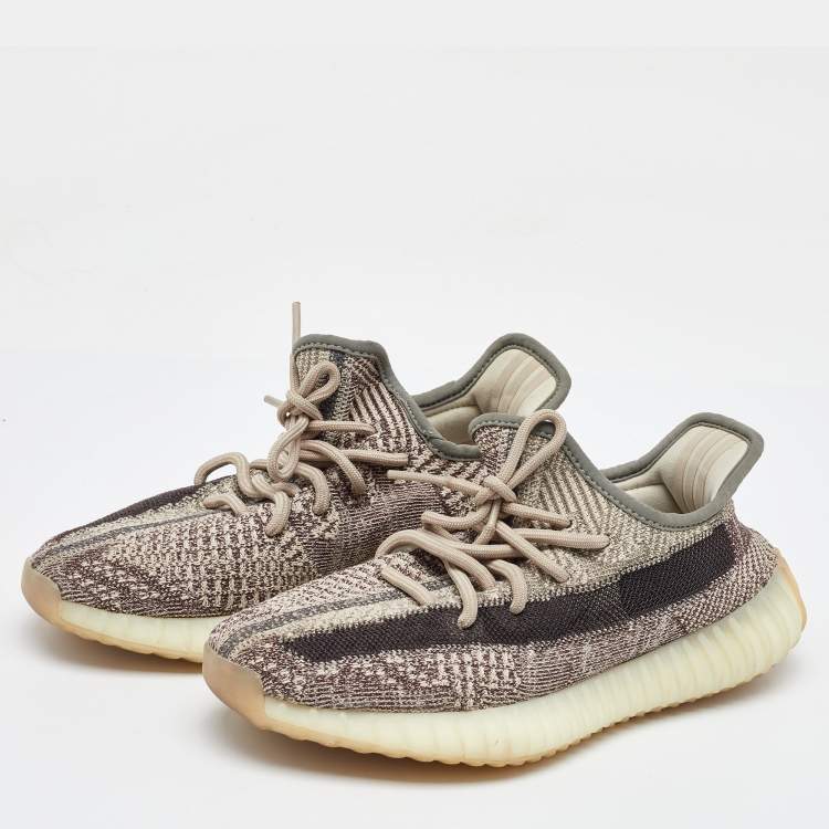 Pre Owned Yeezy x Adidas Beige/Brown Knit Fabric Boost 350 V2 Zyon Sneakers Size 38
