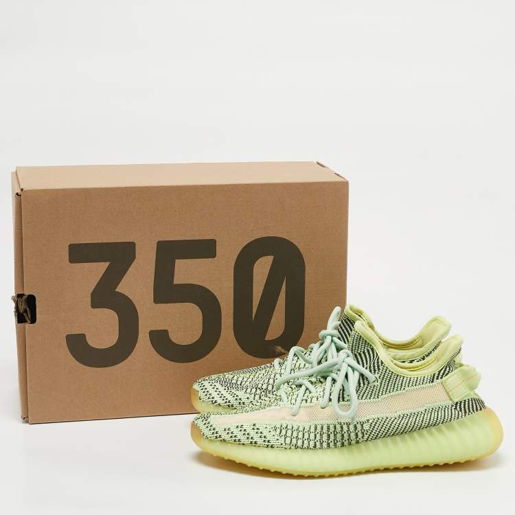Pre Owned Yeezy x Adidas Neon Green Knit Fabric Boost 350 V2 Yeezreel (Non Reflective) Sneakers Size 39 1/3