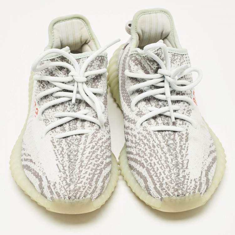 Pre Owned Yeezy x Adidas Grey/Blue Knit Fabric Boost 350 V2 Blue Tint Sneakers Size 39 1/3