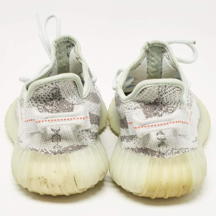 Pre Owned Yeezy x Adidas Grey/Blue Knit Fabric Boost 350 V2 Blue Tint Sneakers Size 39 1/3