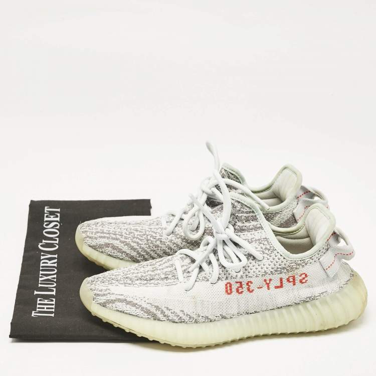 Pre Owned Yeezy x Adidas Grey/Blue Knit Fabric Boost 350 V2 Blue Tint Sneakers Size 39 1/3