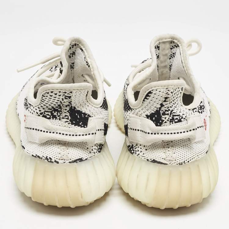 Pre Owned Yeezy x Adidas White/Black Knit Fabric Boost 350 V2 Zebra Sneakers Size 38