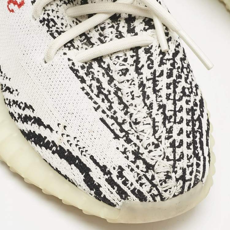 Pre Owned Yeezy x Adidas White/Black Knit Fabric Boost 350 V2 Zebra Sneakers Size 38