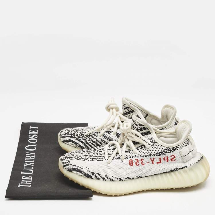 Pre Owned Yeezy x Adidas White/Black Knit Fabric Boost 350 V2 Zebra Sneakers Size 38
