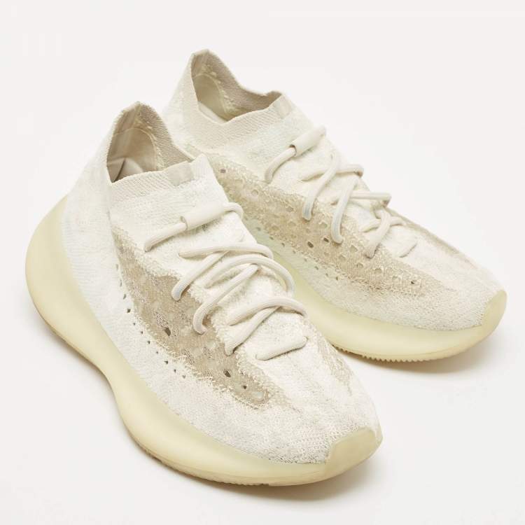 Pre Owned Yeezy x Adidas White Knit Fabric Boost 380 Calcite Glow Sneakers Size 39 1/3