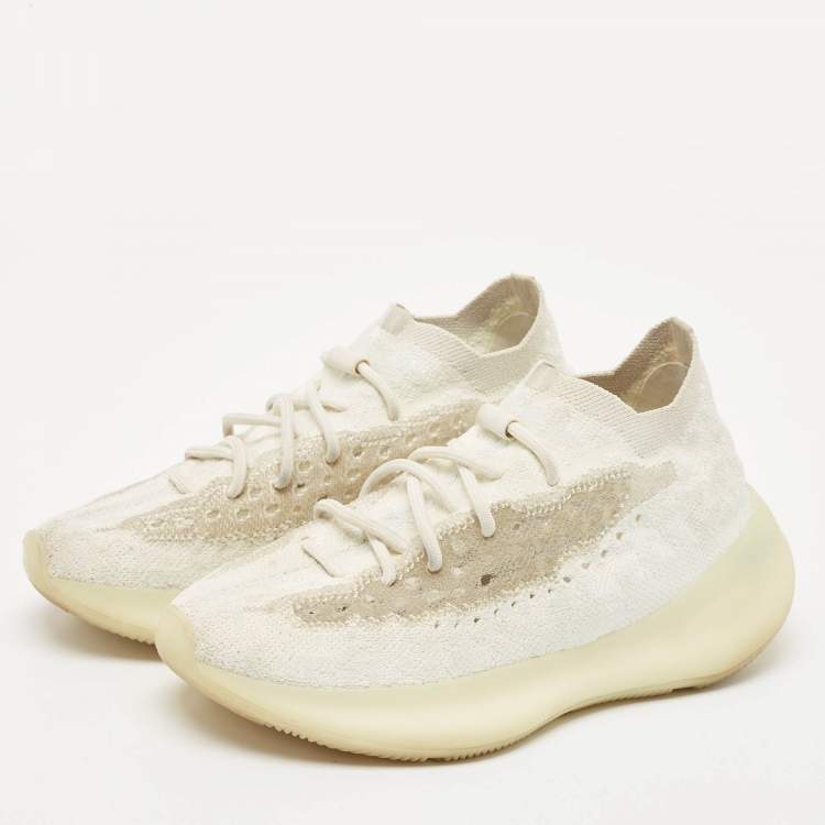 Pre Owned Yeezy x Adidas White Knit Fabric Boost 380 Calcite Glow Sneakers Size 39 1/3