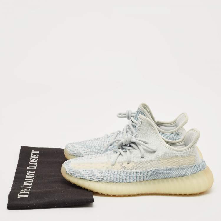 Pre Owned Yeezy x Adidas Blue/White Knit Fabric Boost 350 V2 Cloud White Non-Reflective Sneakers 39 1/3