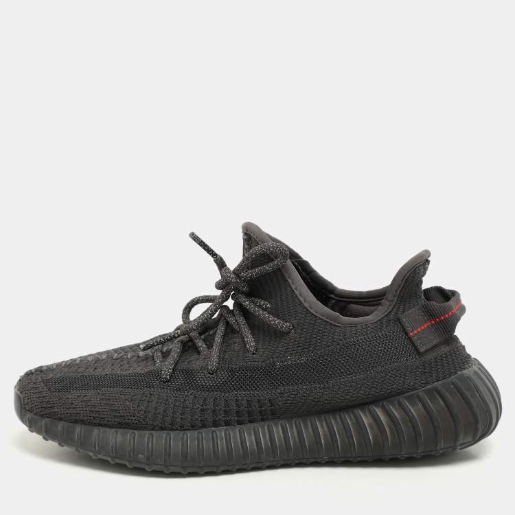 Pre Owned Yeezy x Adidas Black Knit Fabric Boost 350 V2 "Cinder" Low Top Sneakers Size 40