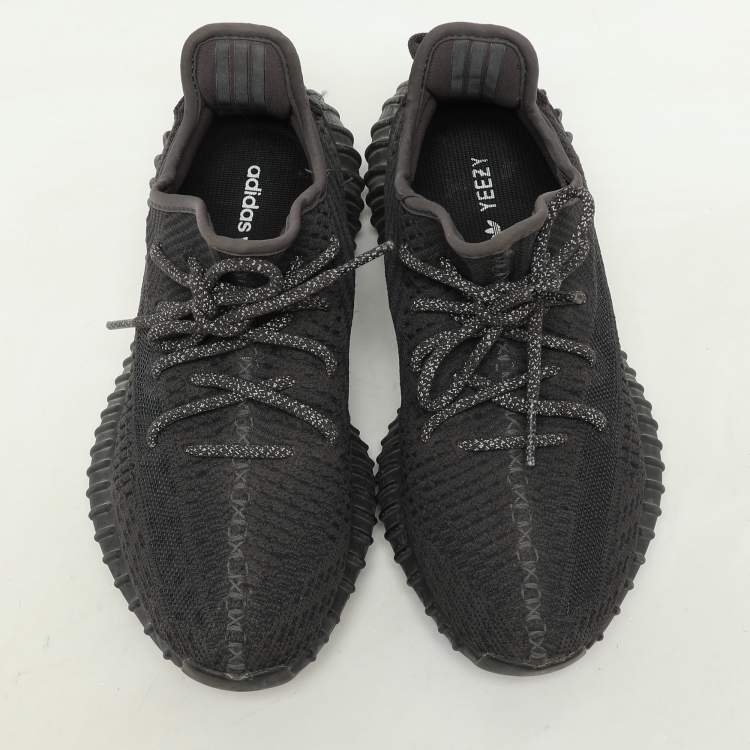 Pre Owned Yeezy x Adidas Black Knit Fabric Boost 350 V2 "Cinder" Low Top Sneakers Size 40