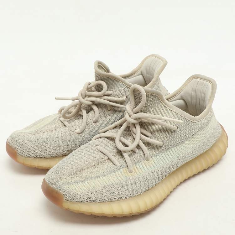 Pre Owned Yeezy x Adidas Beige Knit Fabric Boost 350 V2 "Citrin" Low Top Sneakers Size 39 1/3
