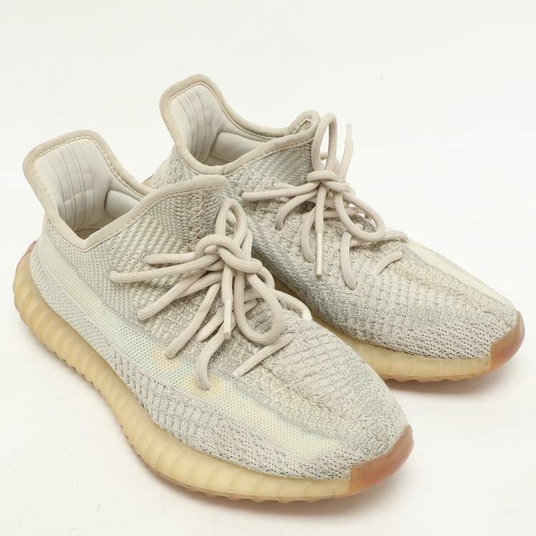 Pre Owned Yeezy x Adidas Beige Knit Fabric Boost 350 V2 "Citrin" Low Top Sneakers Size 39 1/3