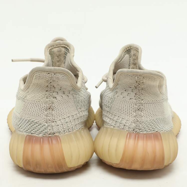 Pre Owned Yeezy x Adidas Beige Knit Fabric Boost 350 V2 "Citrin" Low Top Sneakers Size 39 1/3