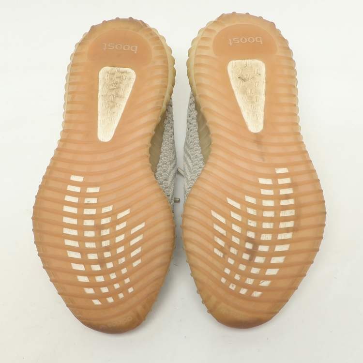 Pre Owned Yeezy x Adidas Beige Knit Fabric Boost 350 V2 "Citrin" Low Top Sneakers Size 39 1/3