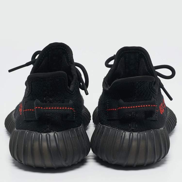 Pre Owned Yeezy x Adidas Black/Red Knit Fabric Boost 350 V2 Bred Sneakers Size 36 2/3