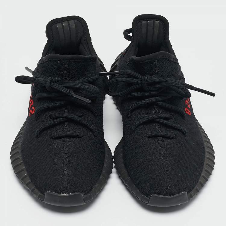 Pre Owned Yeezy x Adidas Black/Red Knit Fabric Boost 350 V2 Bred Sneakers Size 36 2/3