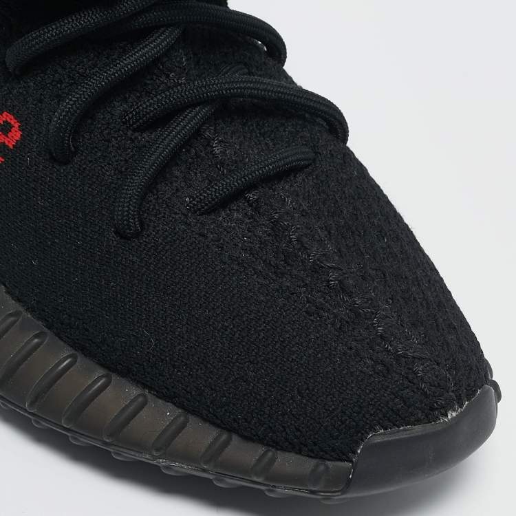 Pre Owned Yeezy x Adidas Black/Red Knit Fabric Boost 350 V2 Bred Sneakers Size 36 2/3