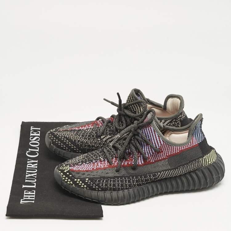 Pre Owned Yeezy x Adidas Black Knit Fabric Boost 350 V2 Yecheil Sneakers Size 40