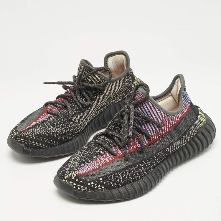 Pre Owned Yeezy x Adidas Black Knit Fabric Boost 350 V2 Yecheil Sneakers Size 40