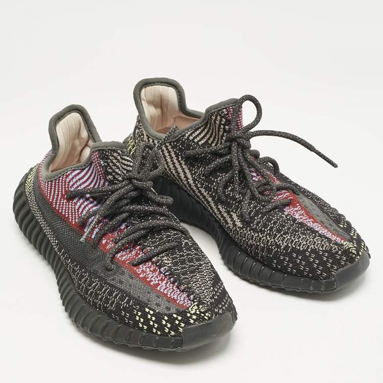 Pre Owned Yeezy x Adidas Black Knit Fabric Boost 350 V2 Yecheil Sneakers Size 40