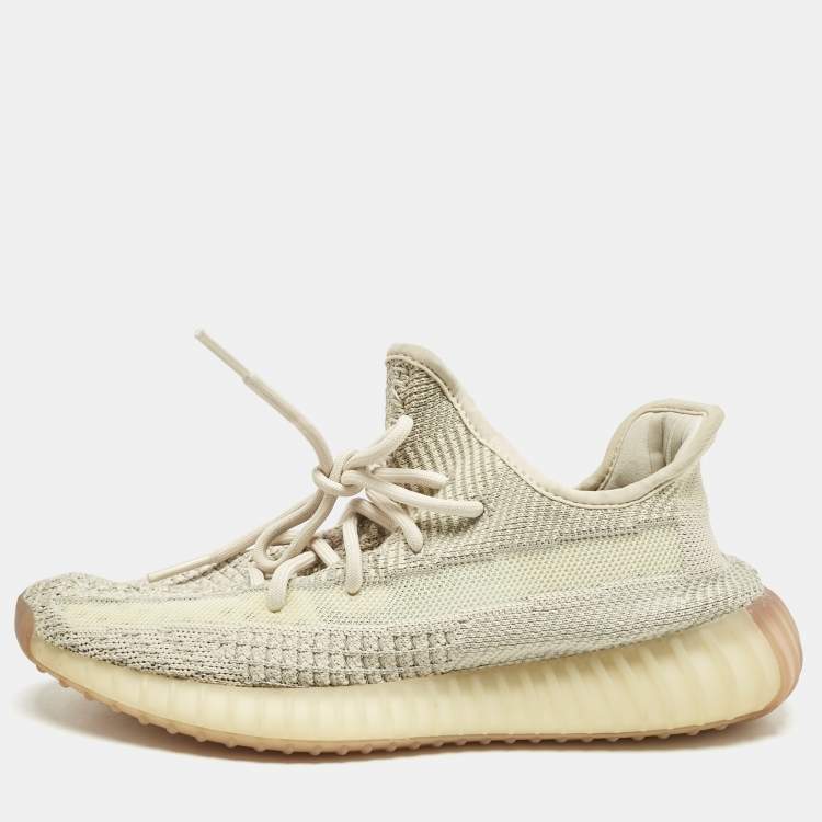 Pre Owned Yeezy x Adidas Beige Knit Fabric Boost 350 V2 "Citrin" Low Top Sneakers Size 39 1/3