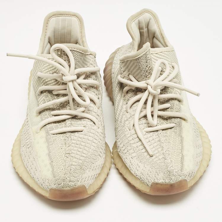 Pre Owned Yeezy x Adidas Beige Knit Fabric Boost 350 V2 "Citrin" Low Top Sneakers Size 39 1/3