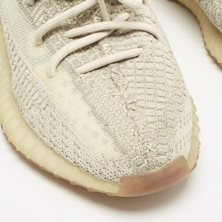 Pre Owned Yeezy x Adidas Beige Knit Fabric Boost 350 V2 "Citrin" Low Top Sneakers Size 39 1/3