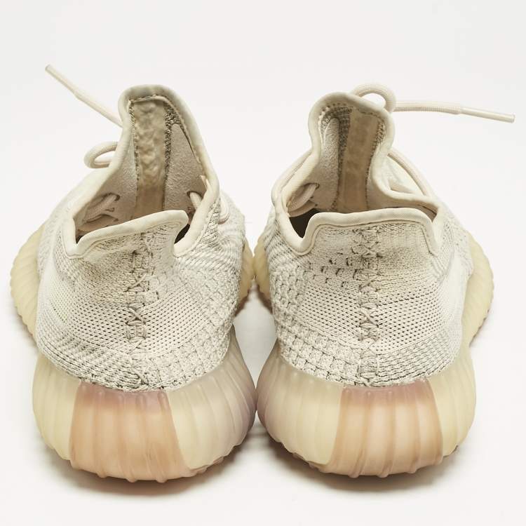 Pre Owned Yeezy x Adidas Beige Knit Fabric Boost 350 V2 "Citrin" Low Top Sneakers Size 39 1/3